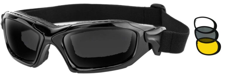 Bobster Diesel Goggle, gloss black frame with smoke interchangeable lens. angled left