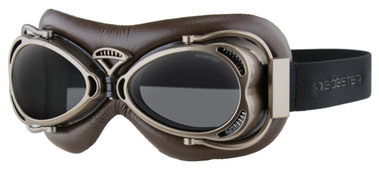 Bobster Flight Goggles, Matte Antique Brown frame smoke lens. Angled left