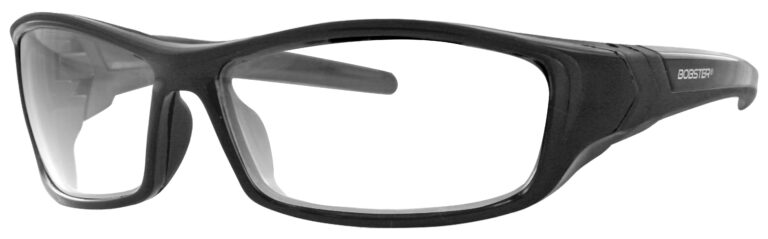 Bobster Hooligan Sunglasses, gloss black frame. Angled left
