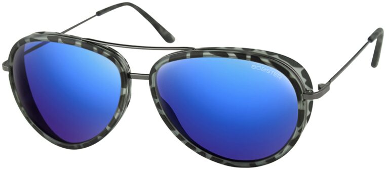 Bobster Ice Sunglasses, Matte Gray Tortoise Gunmetal frame with Brown High Definition Blue Mirror lens. Angled left