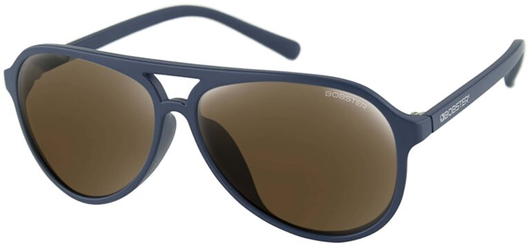 Bobster Maverick Sunglasses, Matte Navy frame with Brown High Definition Silver Mirror lens. Angled left