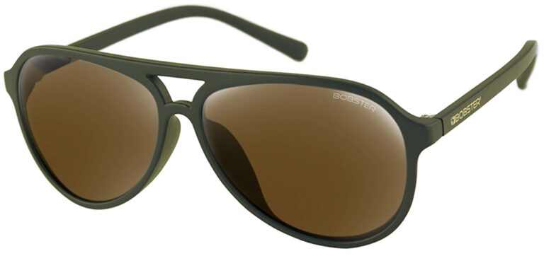 Bobster Maverick Sunglasses, Matte Olive frame with Brown High Definition Gold Mirror lens. Angled left