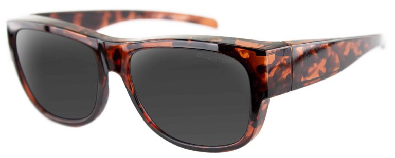 Bobster Skimmer Sunglasses, Gloss brown tortoise with Smoke lens. Angled left