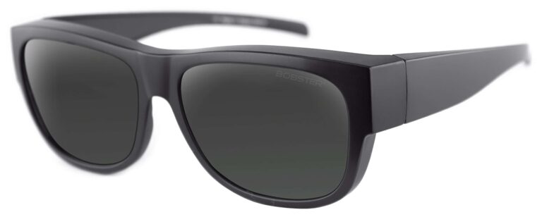 Bobster Skimmer Sunglasses, Matte black with Smoke lens. Angled left