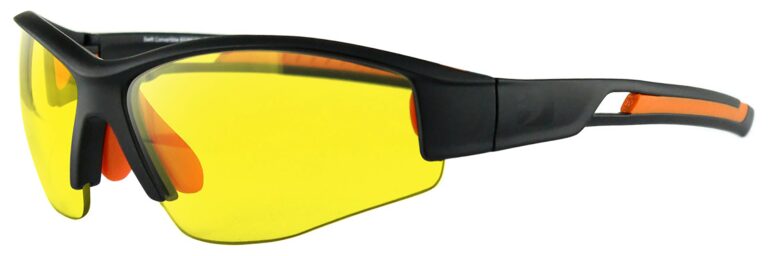 Bobster Swift Sunglasses, Matte black frame with yellow lens. Angled left
