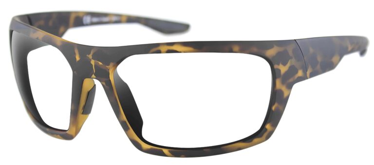 Bobster Trout Sunglasses, Matte Brown Tortoise Frame with RX Lenses. Angled left
