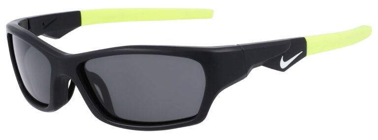 Nike Jolt Sunglasses, Matte Black Frame with Dark Gray Lenses. Angle left