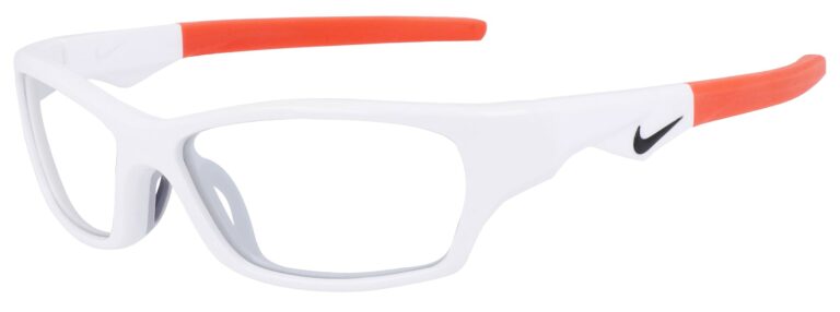 Nike Jolt Sunglasses, White and Red Frame. Angle left
