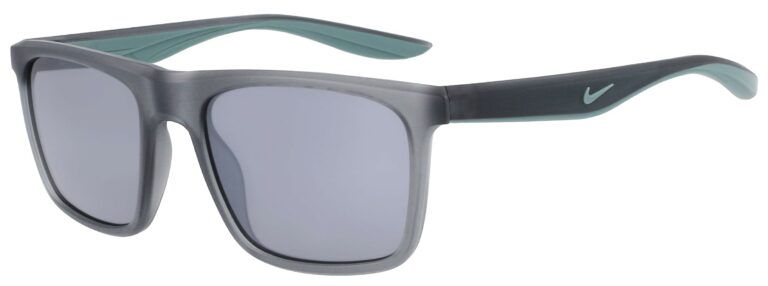 Nike Chak Sunglasses. Matte Dark Gray Frame with Silver Flash Lenses. Angle left