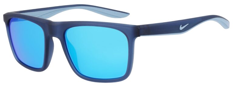 Nike Chak Sunglasses. Matte Mystic Navy Frame with Blue Mirror Lenses. Angle left
